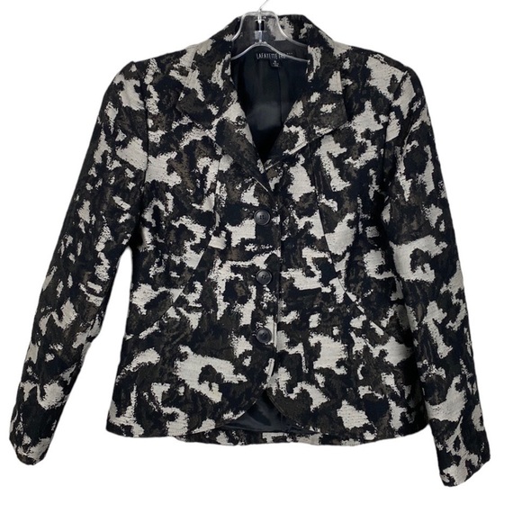 Lafayette 148 Womens Abstract Camo Wool Blend Blazer Jacket Size 10 Metallic - Picture 1 of 13